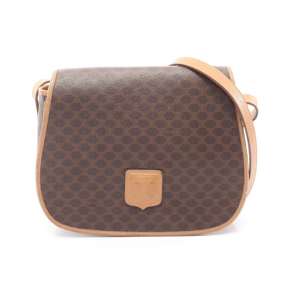 Celine Macadam Shoulder Bag Canvas Leather Brown